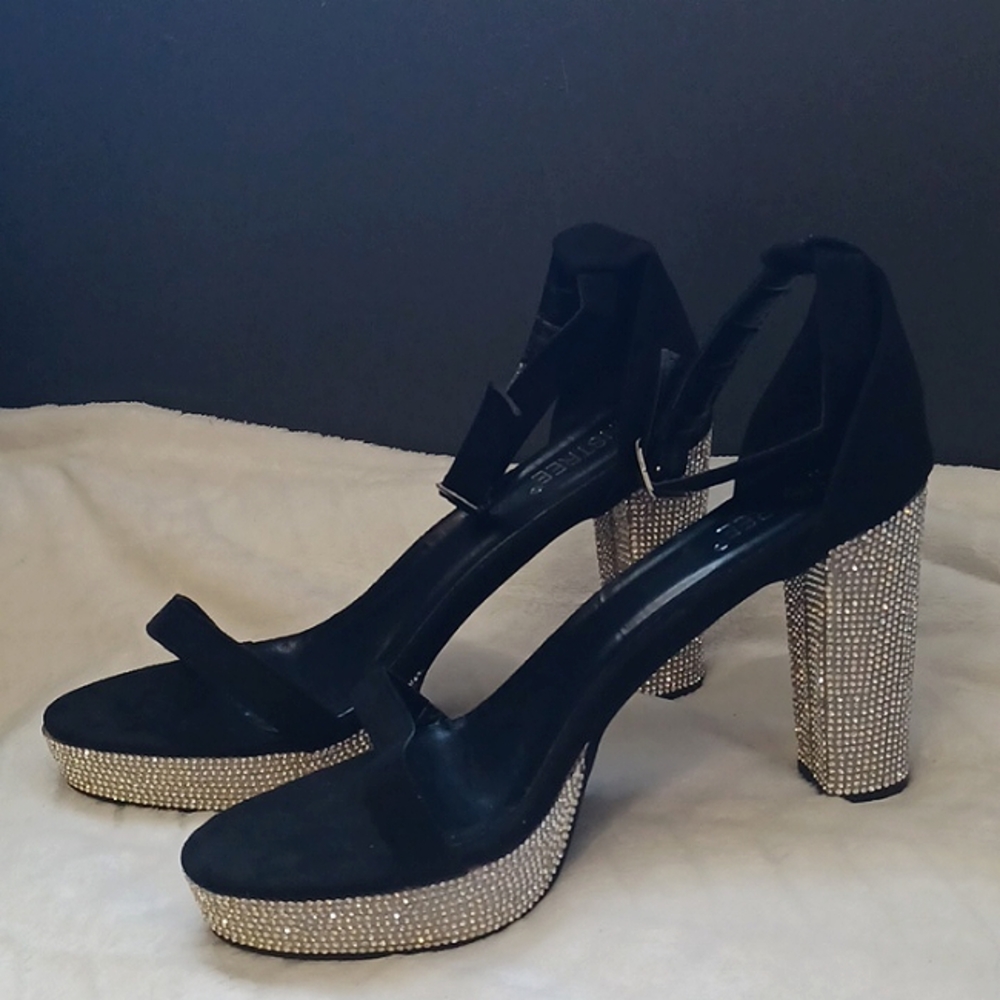 Size 10 Black and Silver Rhinestone Open-Toe Heels